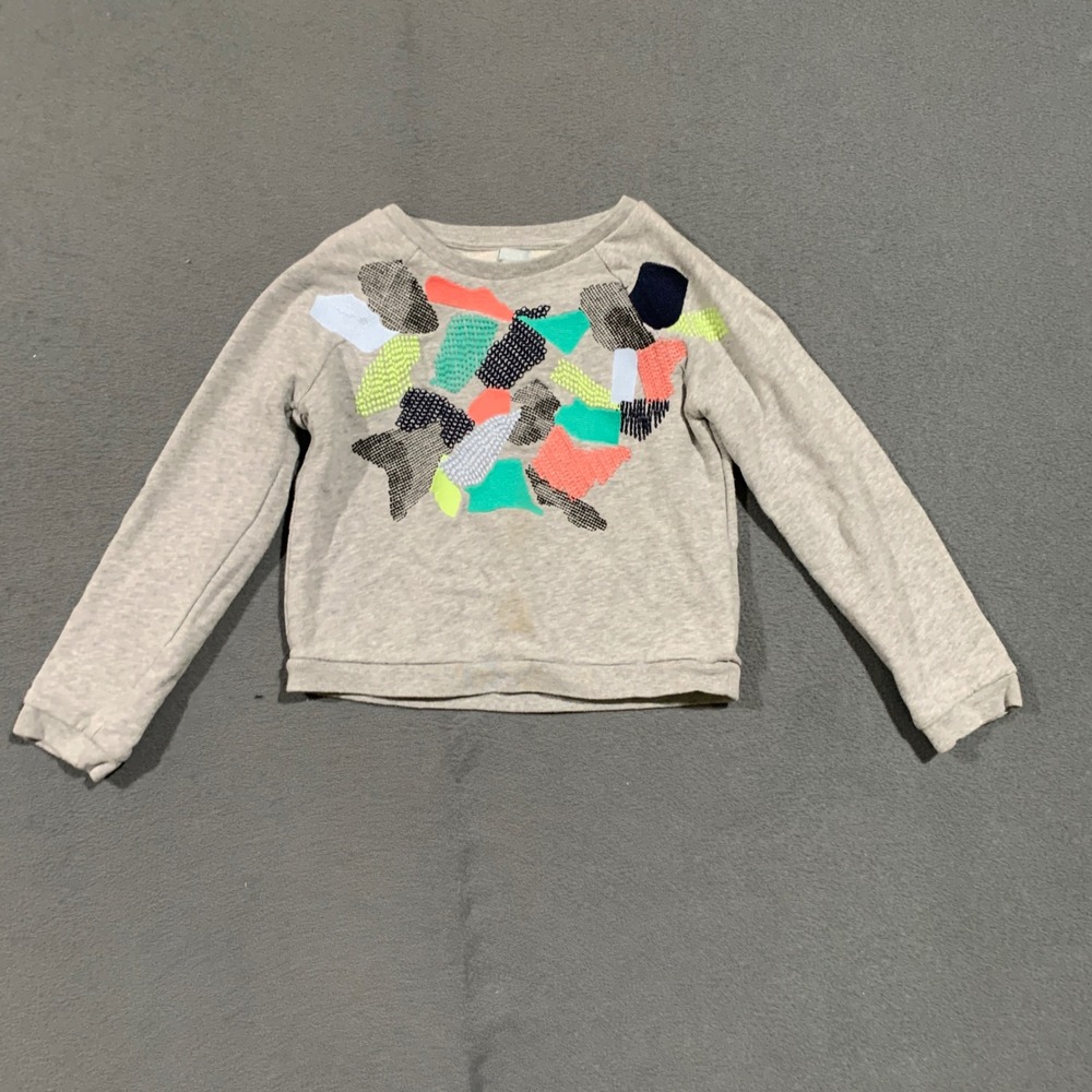 COS Girls Gray Unique Embroidered Art Sweatshirt Long Sleeve Crew‎ Neck 6-8Y